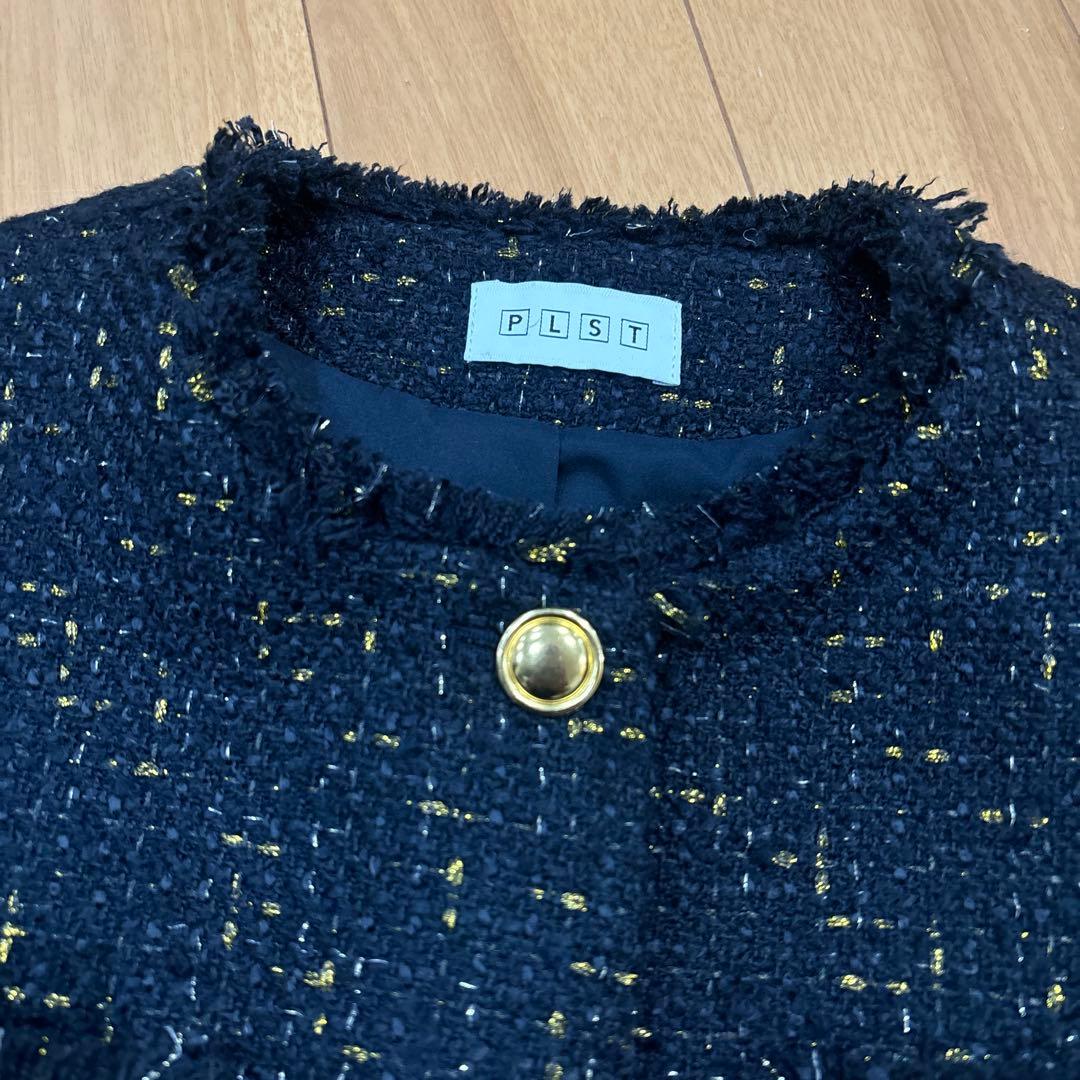 【新品】プラステ　ツイードノーカラージャケット（ラメ糸入り）