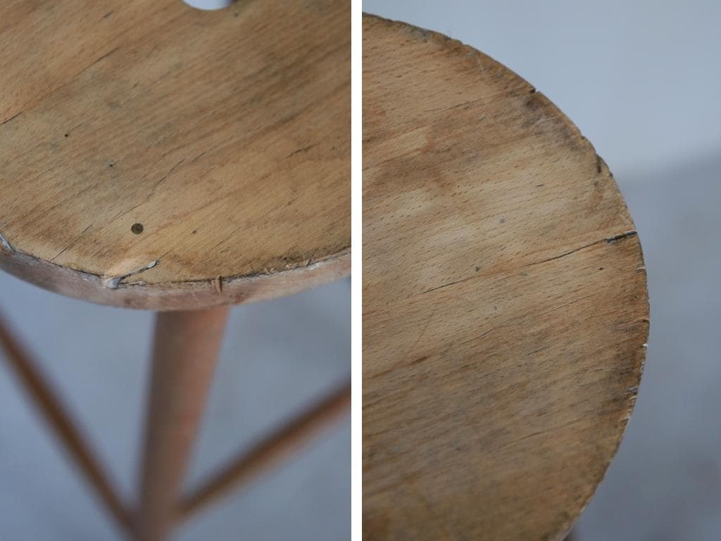 英国アンティーク木製スツール/丸椅子イス/踏み台/腰掛け/飾り棚(92-220)