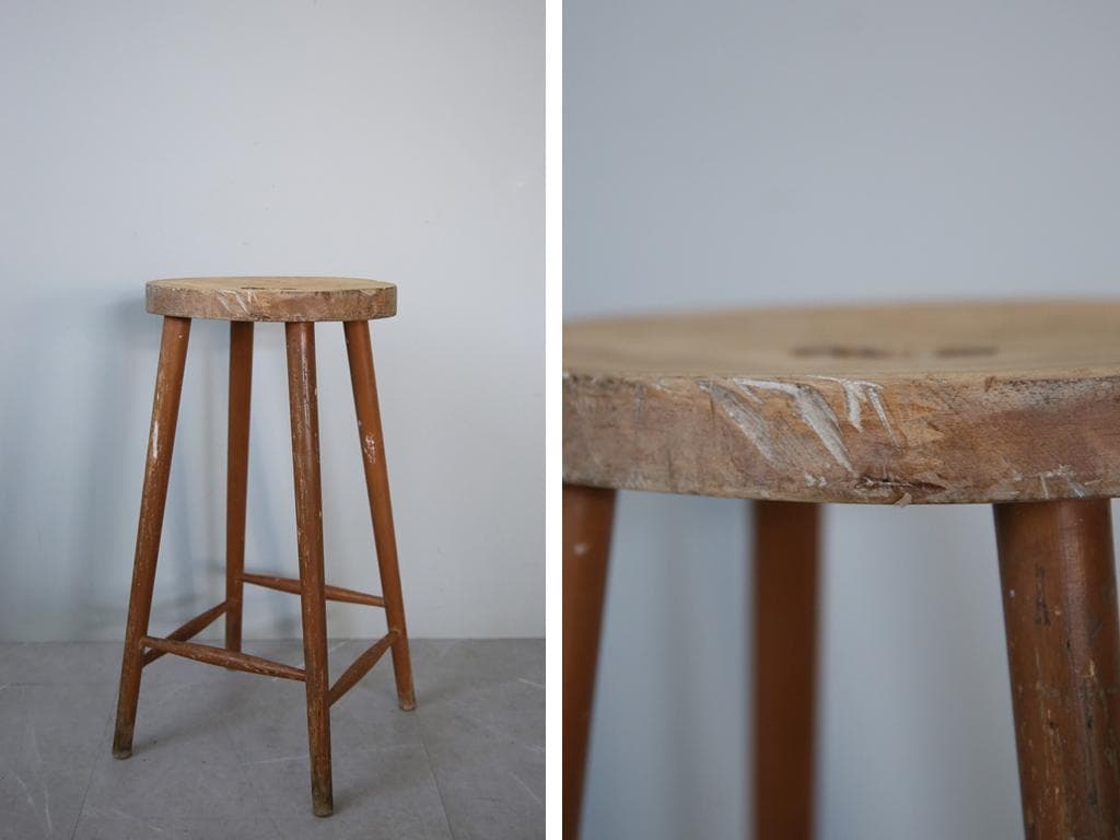 英国アンティーク木製スツール/丸椅子イス/踏み台/腰掛け/飾り棚(92-220)