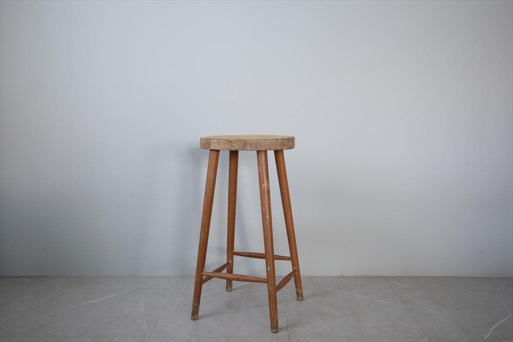 英国アンティーク木製スツール/丸椅子イス/踏み台/腰掛け/飾り棚(92-220)