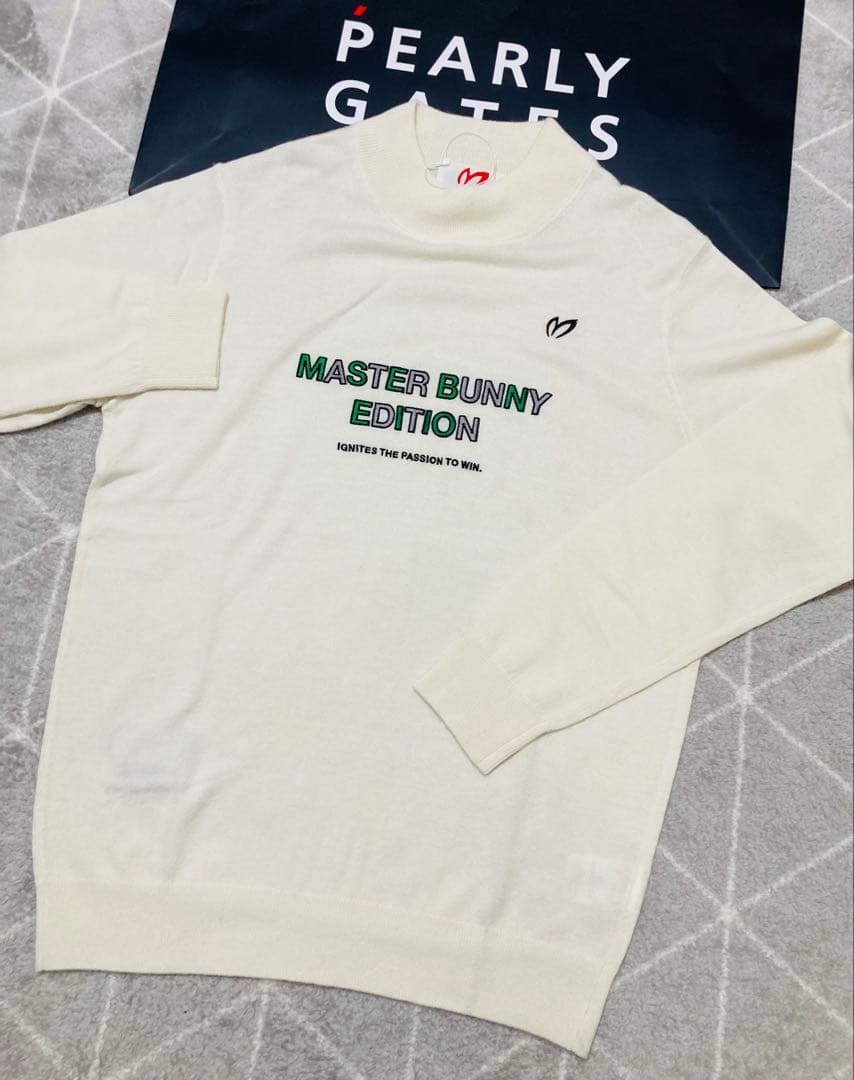 新品 パーリーゲイツ マスターバニー カシミヤ混 タートルネックニット(5)L白