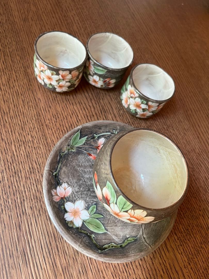 京焼　清水焼　陶葊　とうあん 　花柄カップ4個セット