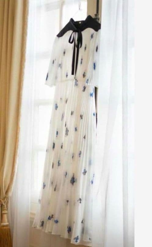 【 CELFORD 】 プリーツワンピース ホワイト ボウタイ リボン 花柄