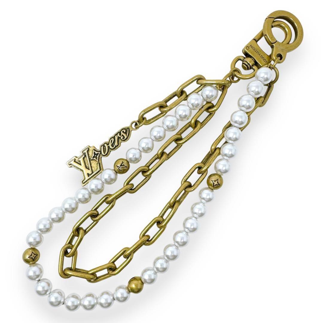 ルイヴィトン M01689 パール ゴールド チェーン バッグチャーム ベルト