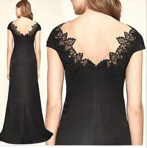 値下げ!!人気★TADASHI SHOJI 黒レースロングドレス　US4