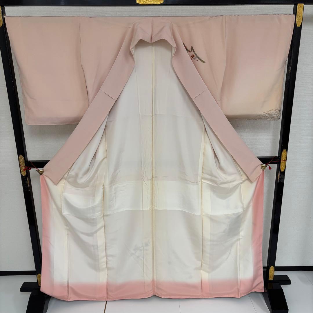 刺繍 金駒刺繍 裄68 金彩 上品 紋無し 付下げ 正絹 AK-5034