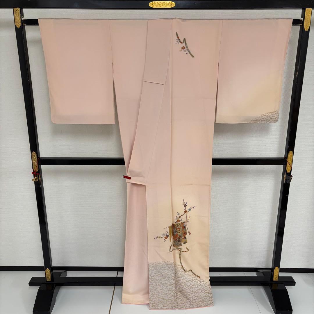 刺繍 金駒刺繍 裄68 金彩 上品 紋無し 付下げ 正絹 AK-5034