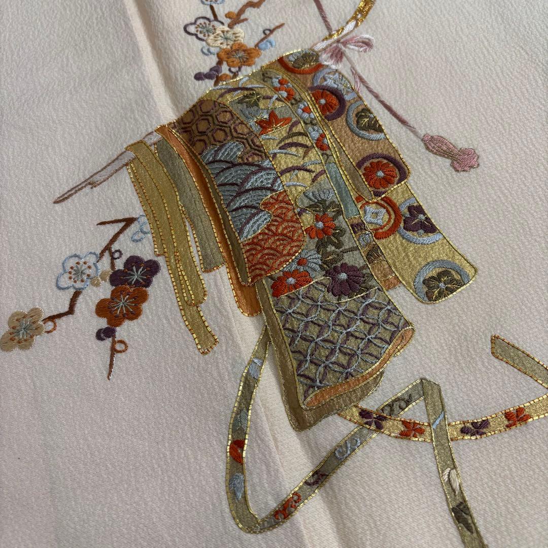 刺繍 金駒刺繍 裄68 金彩 上品 紋無し 付下げ 正絹 AK-5034