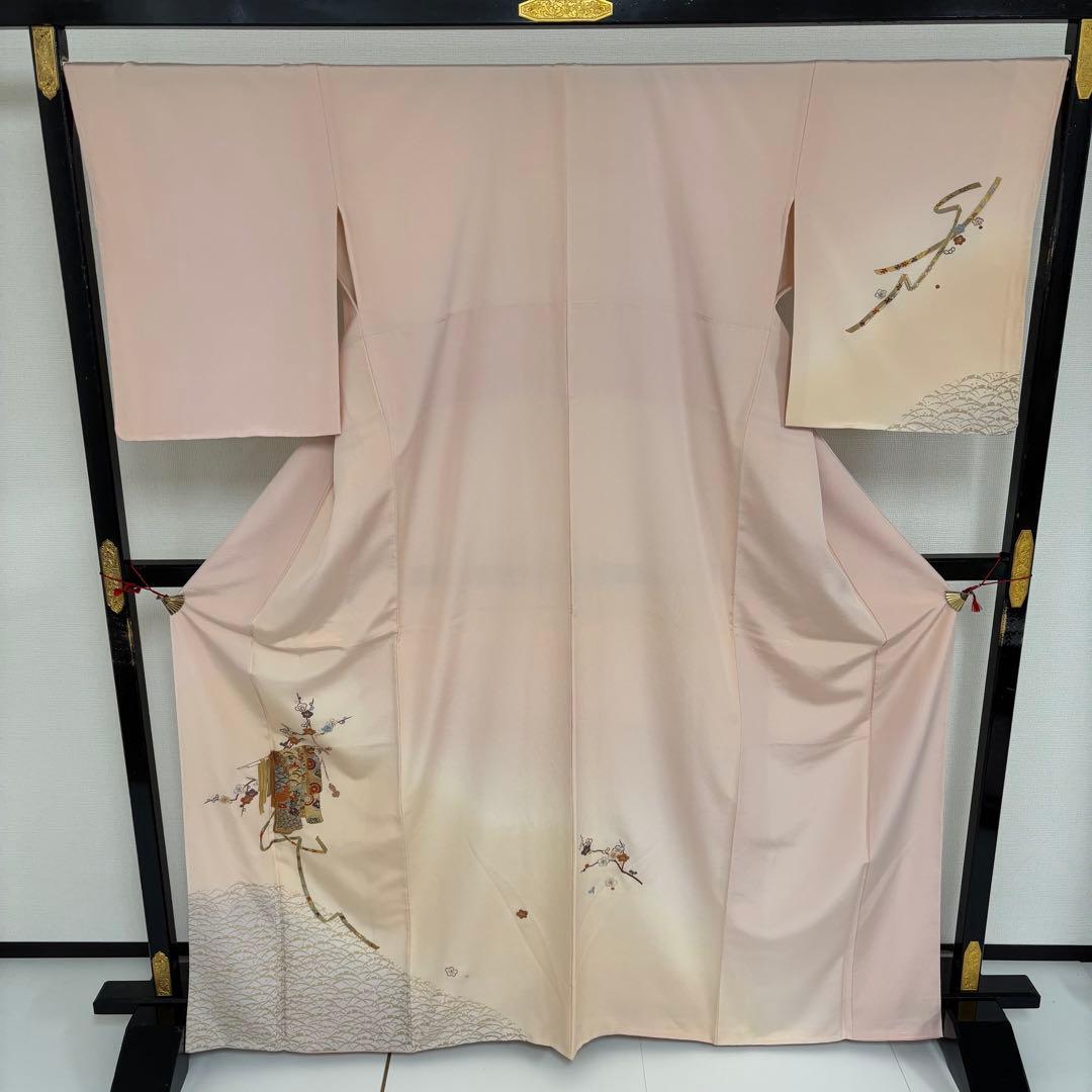 刺繍 金駒刺繍 裄68 金彩 上品 紋無し 付下げ 正絹 AK-5034