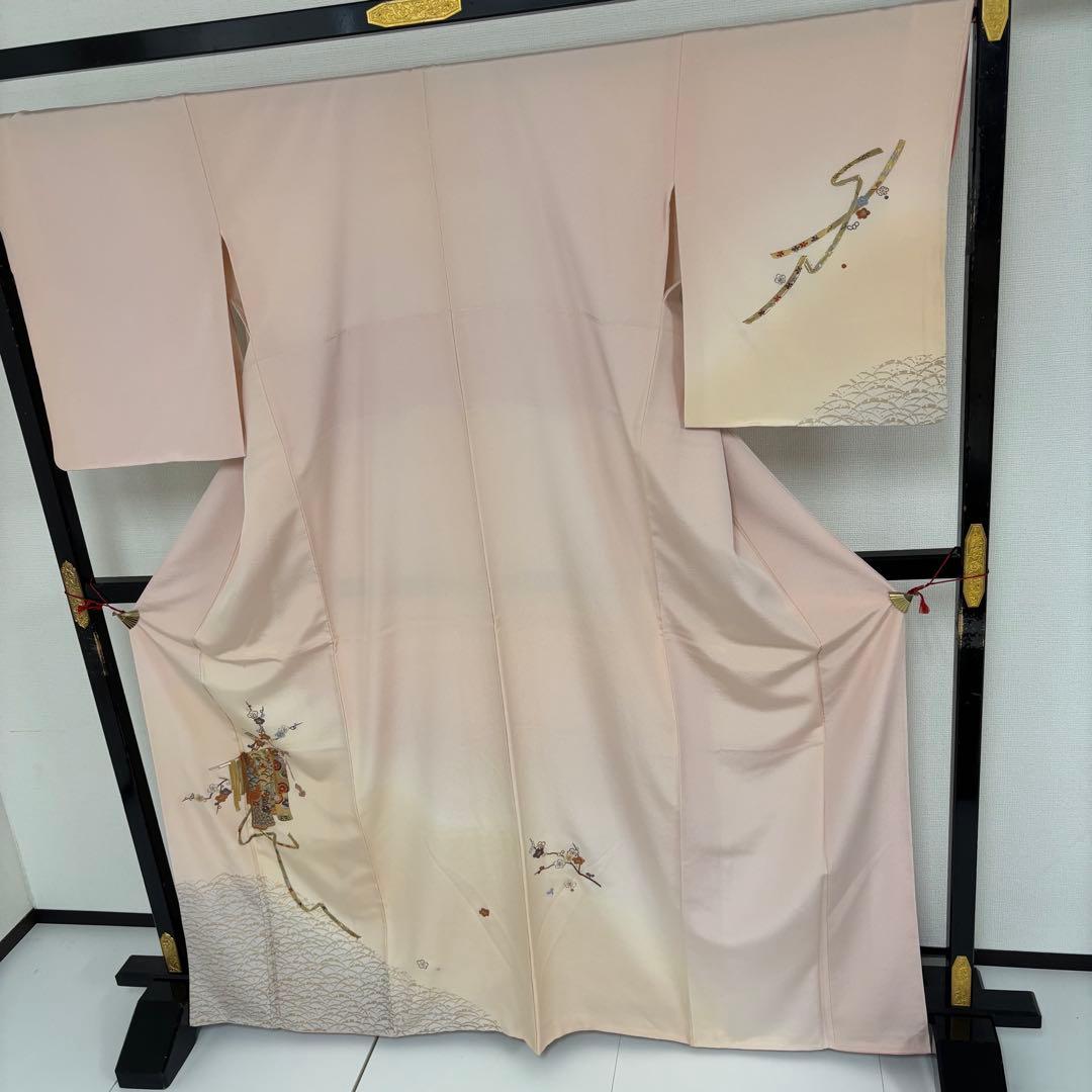 刺繍 金駒刺繍 裄68 金彩 上品 紋無し 付下げ 正絹 AK-5034