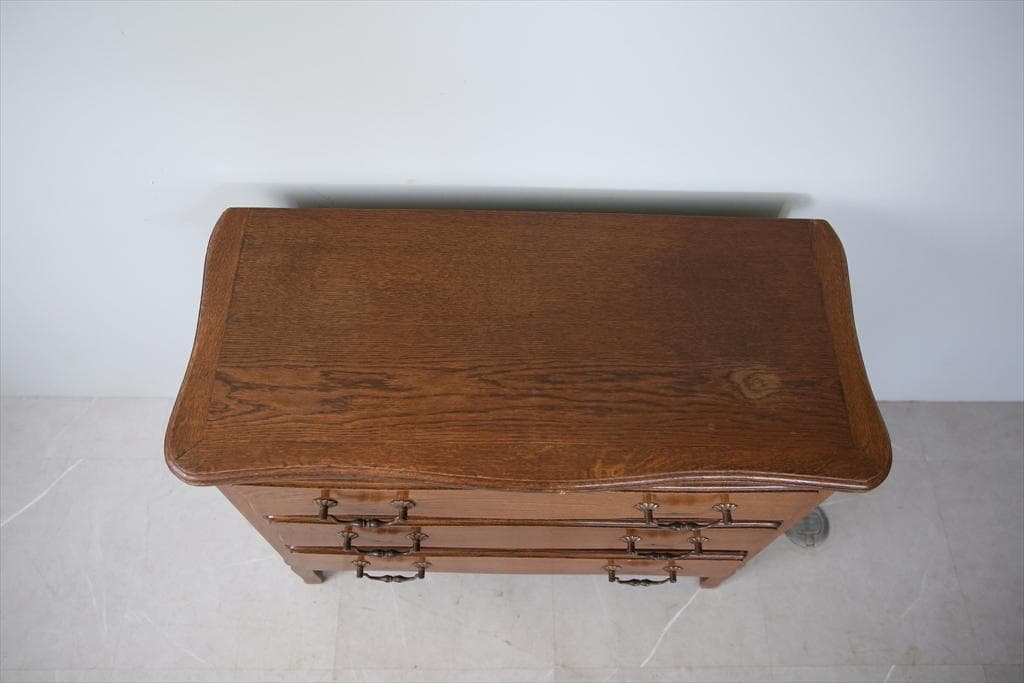 フランスアンティーク猫脚3杯ドロワー/木製チェスト/タンス/飾り棚(90-152