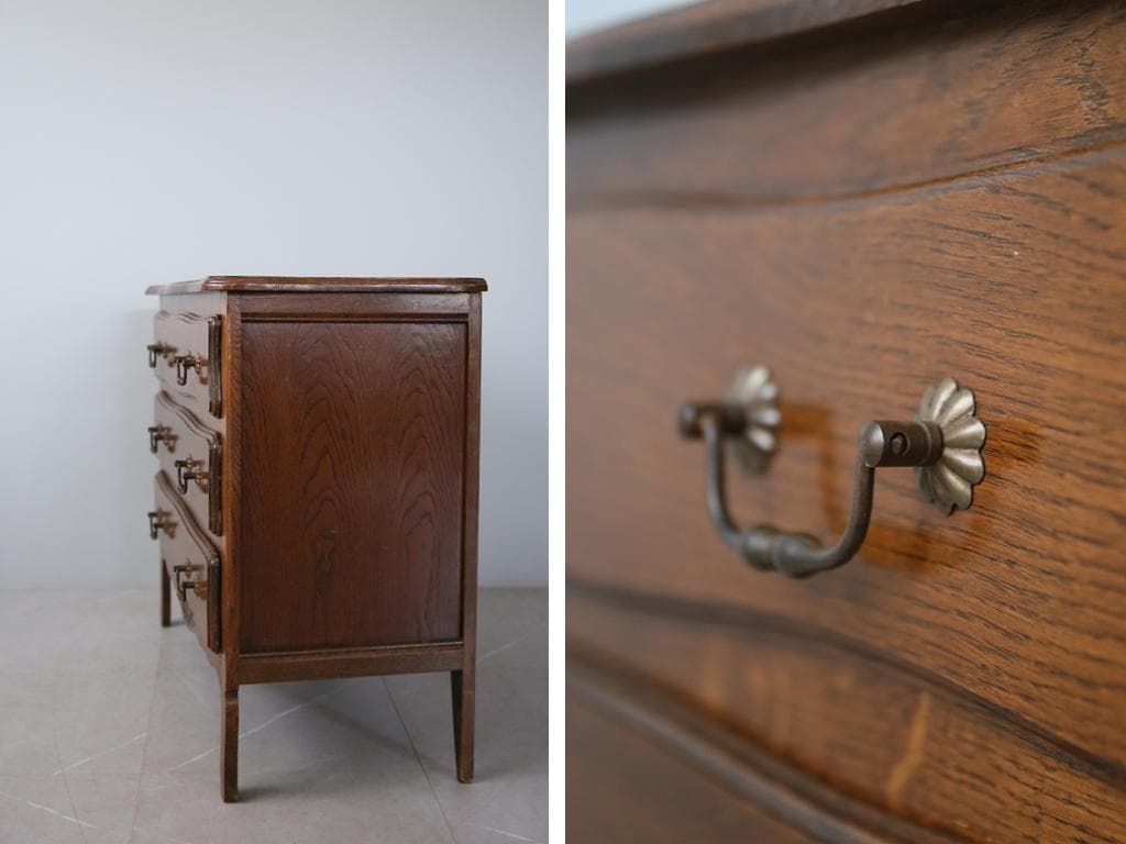 フランスアンティーク猫脚3杯ドロワー/木製チェスト/タンス/飾り棚(90-152