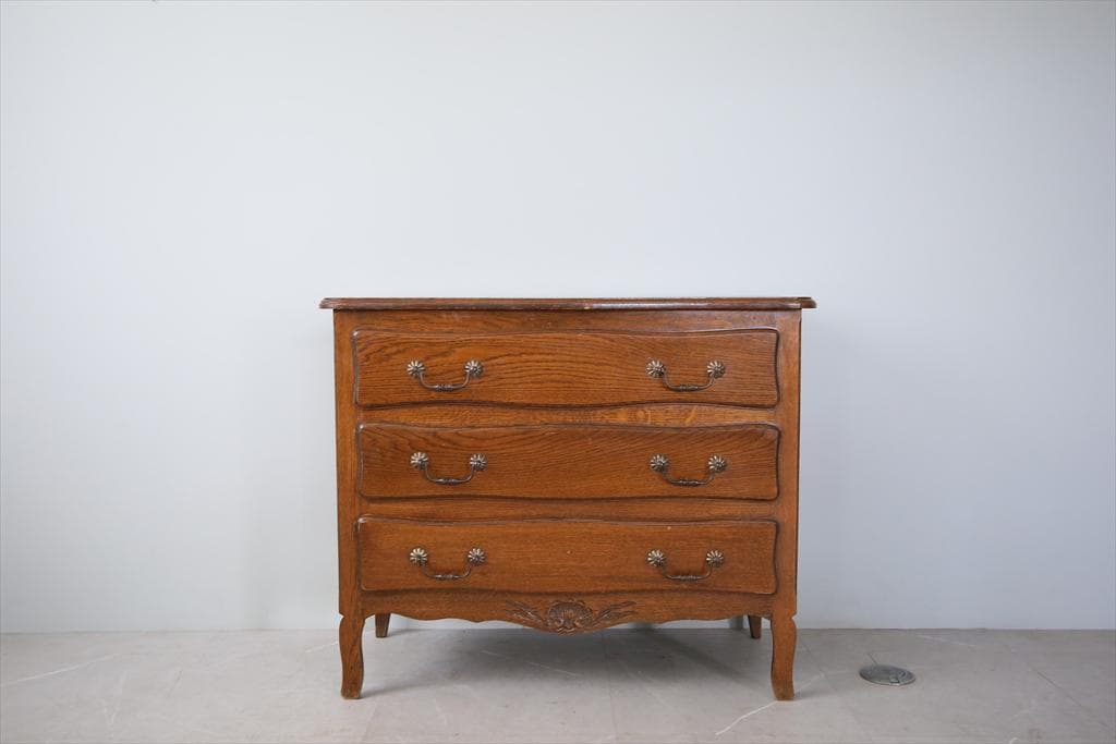 フランスアンティーク猫脚3杯ドロワー/木製チェスト/タンス/飾り棚(90-152