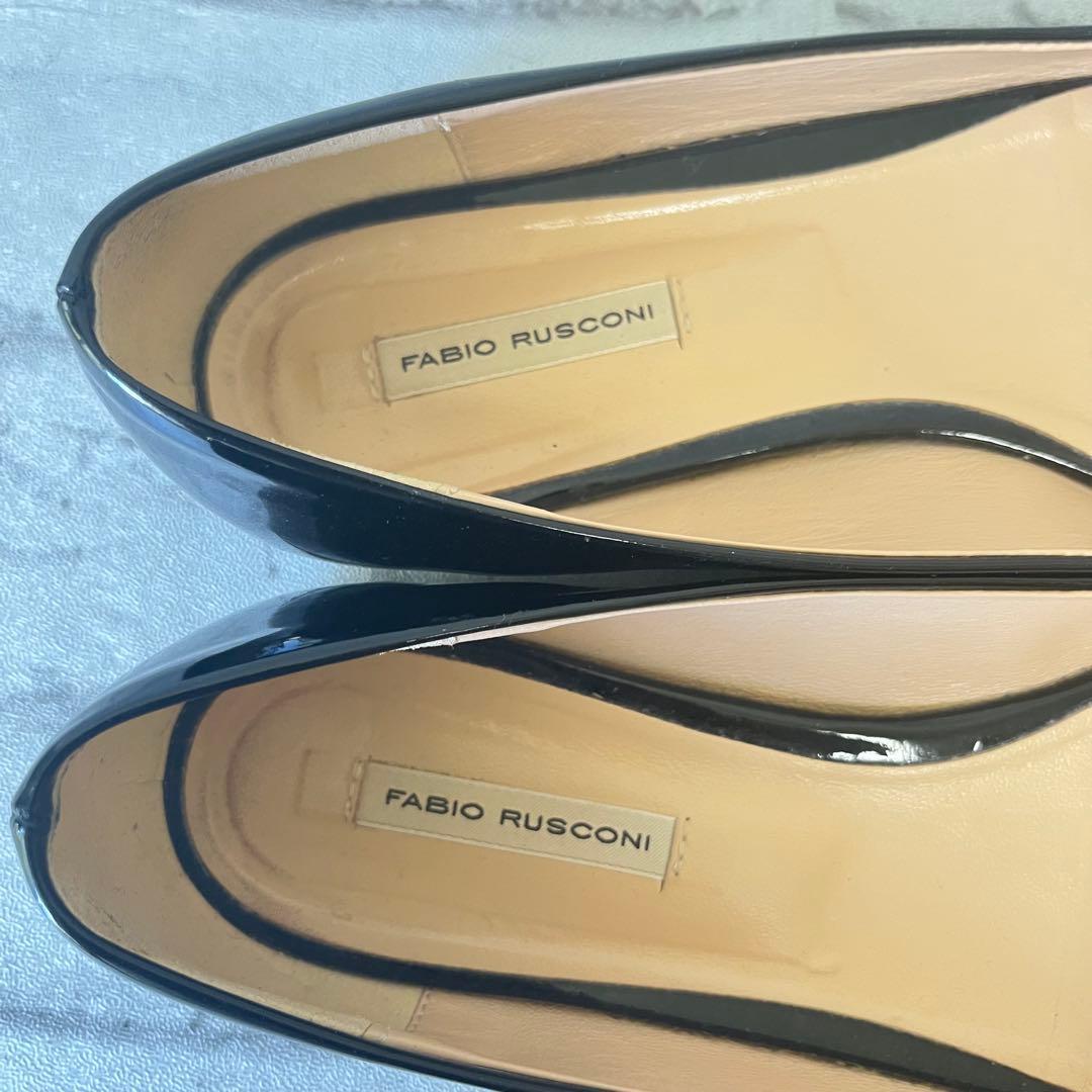 【美品】 ファビオルスコーニ　ブラック　エナメル　ポインテッド　フラットシューズ