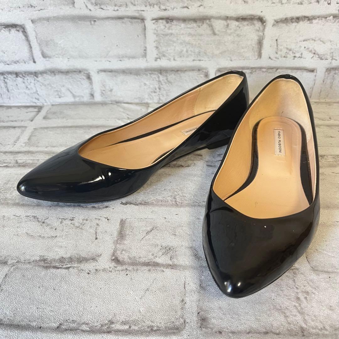 【美品】 ファビオルスコーニ　ブラック　エナメル　ポインテッド　フラットシューズ