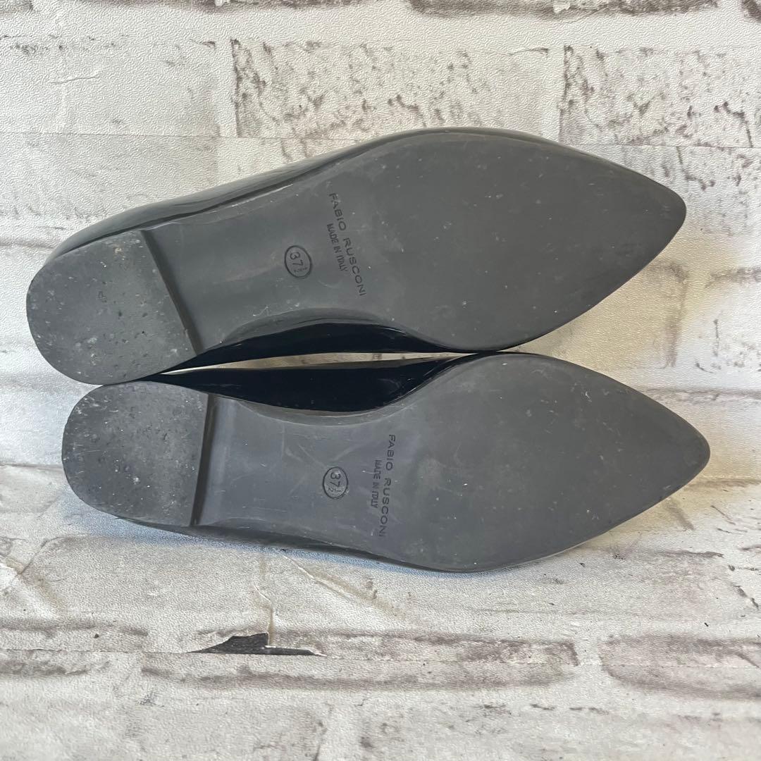 【美品】 ファビオルスコーニ　ブラック　エナメル　ポインテッド　フラットシューズ