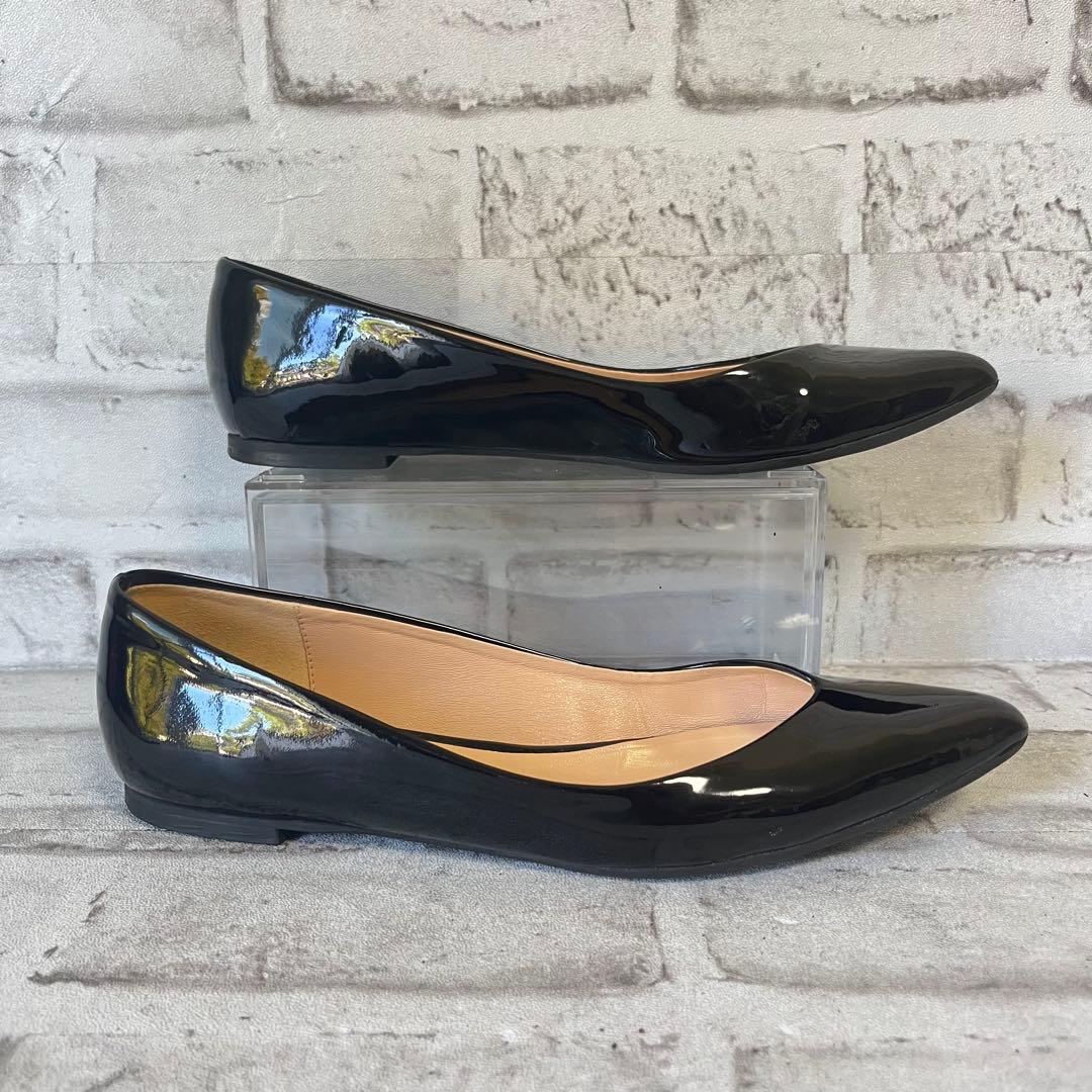 【美品】 ファビオルスコーニ　ブラック　エナメル　ポインテッド　フラットシューズ