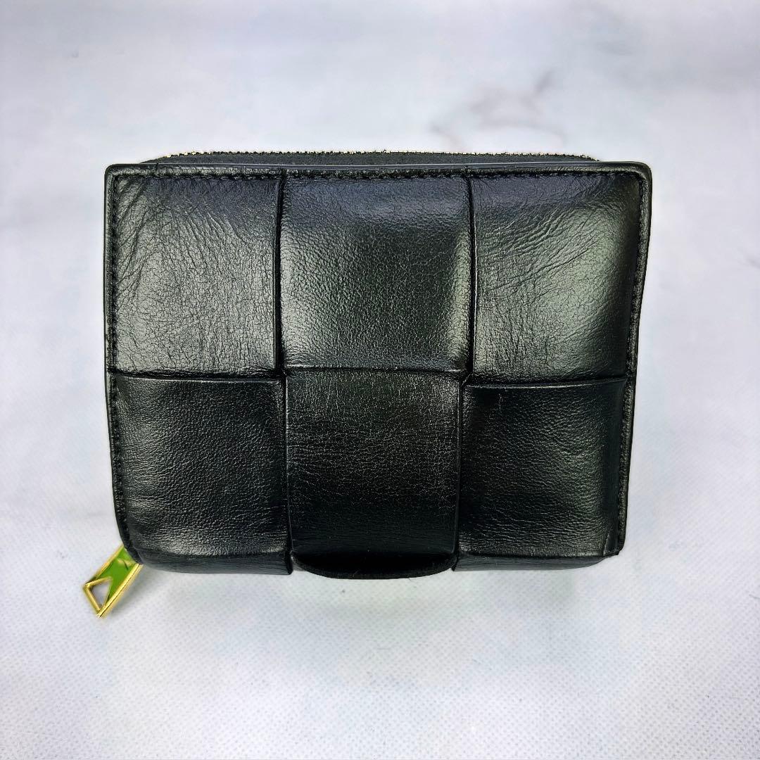 BOTTEGA VENETA スモール カセット 二つ折りファスナーウォレット黒