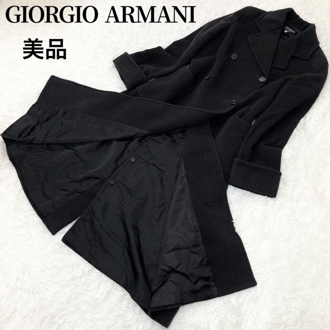 美品✨ ジョルジオアルマーニ ロングチェスターコート レディース 黒 M 38