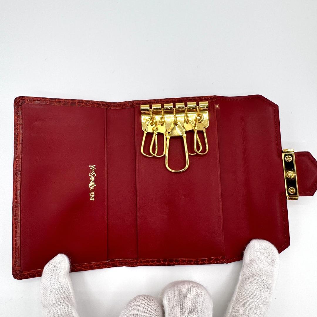 極美品 イヴ・サンローラン YSL キーケース レッド ブランドロゴ入り