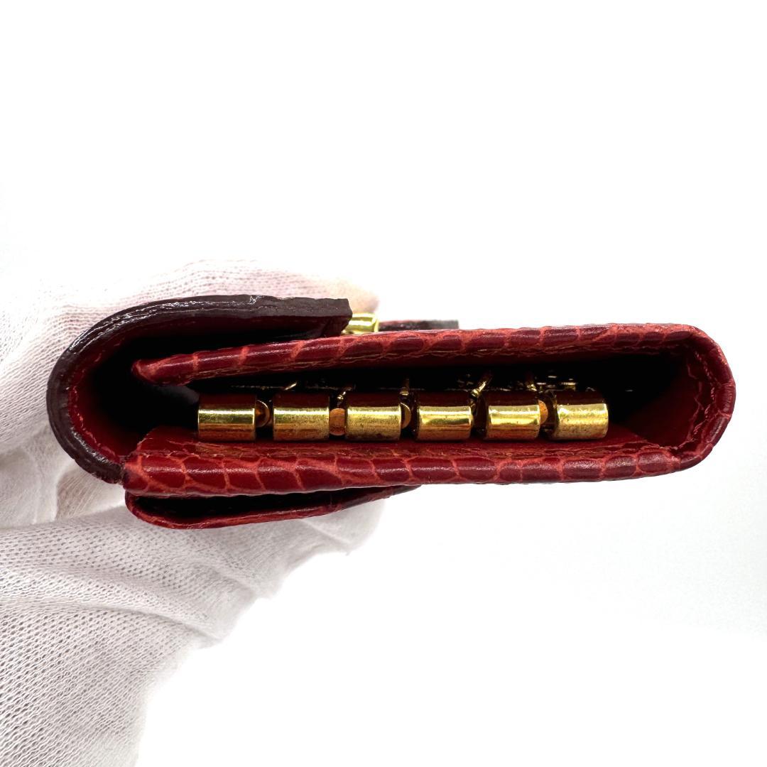 極美品 イヴ・サンローラン YSL キーケース レッド ブランドロゴ入り
