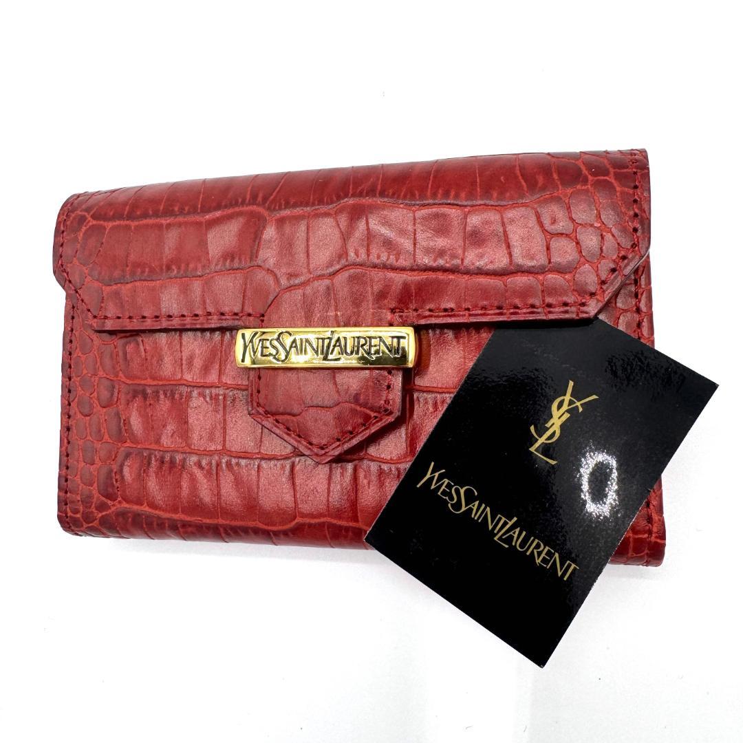 極美品 イヴ・サンローラン YSL キーケース レッド ブランドロゴ入り