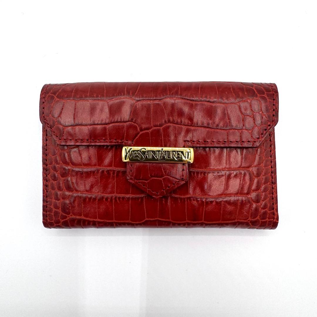 極美品 イヴ・サンローラン YSL キーケース レッド ブランドロゴ入り