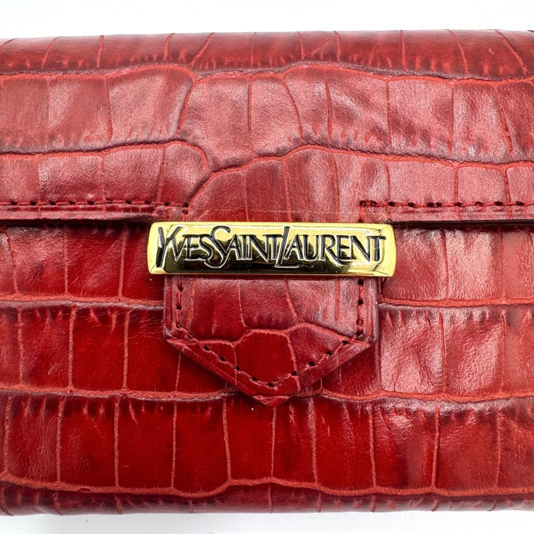 極美品 イヴ・サンローラン YSL キーケース レッド ブランドロゴ入り