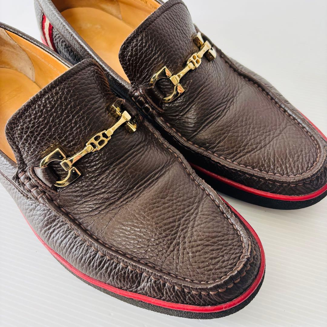 美品 BALLY ローファー ロゴ金具 レザーシューズ シボ革 スイス製