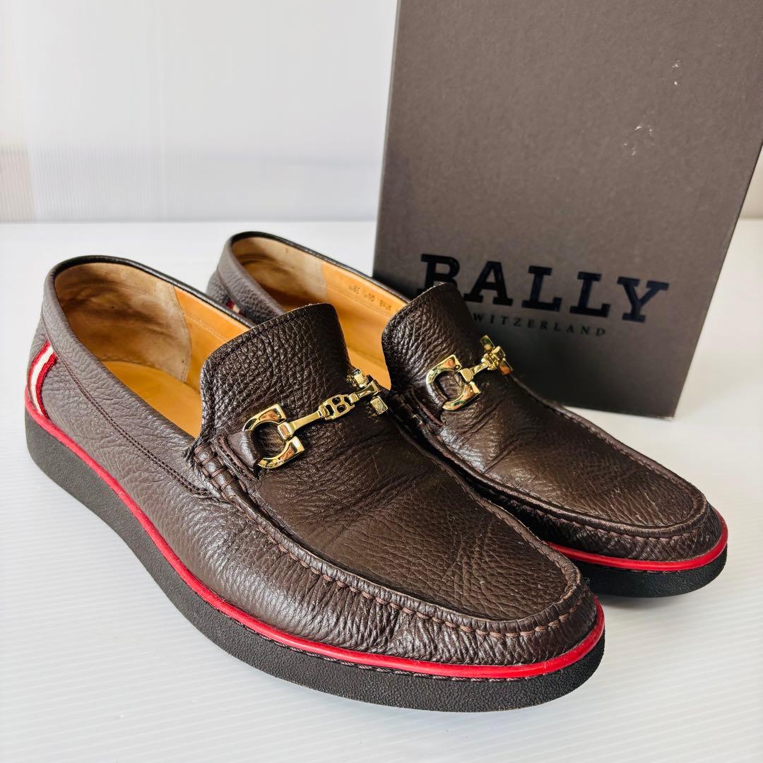 美品 BALLY ローファー ロゴ金具 レザーシューズ シボ革 スイス製