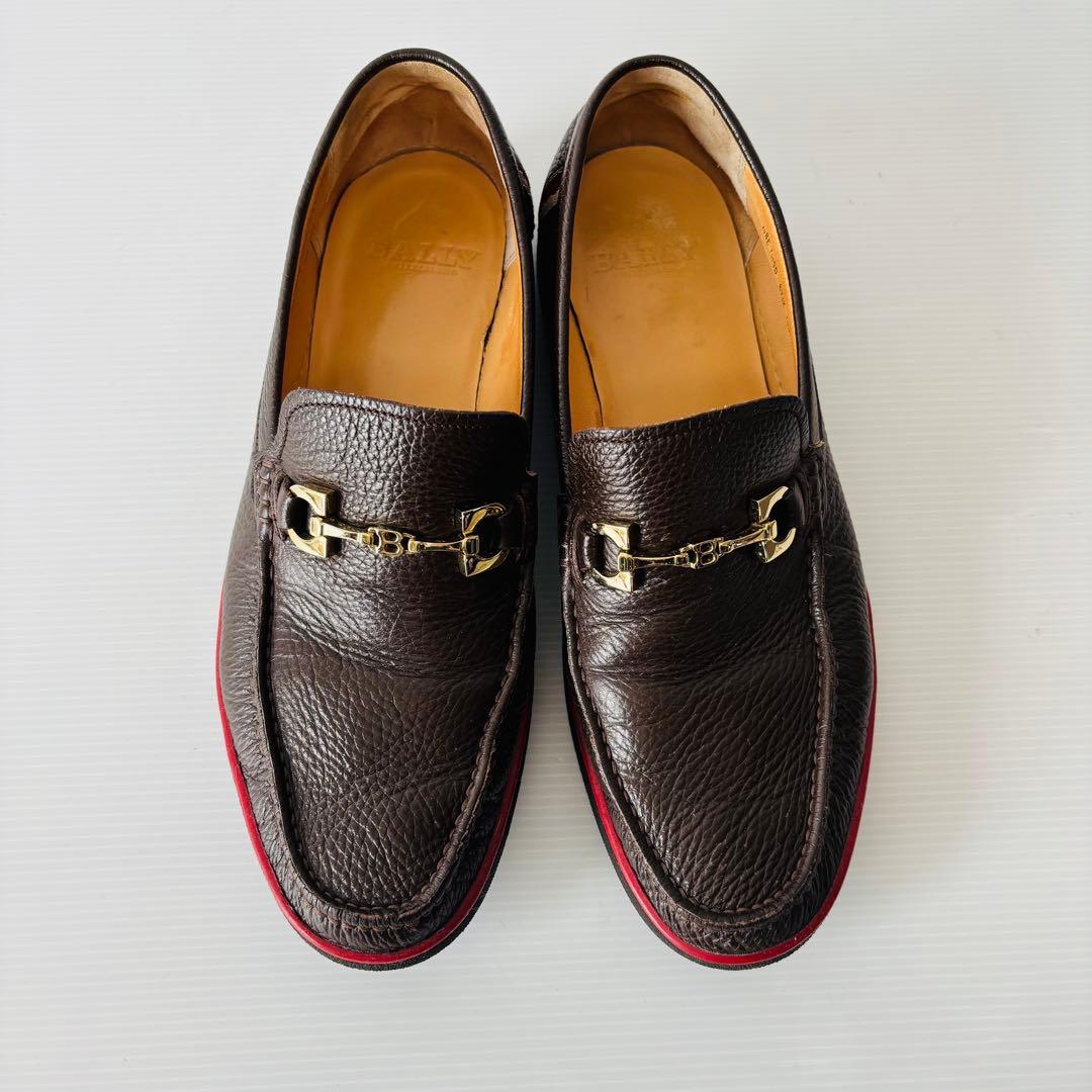 美品 BALLY ローファー ロゴ金具 レザーシューズ シボ革 スイス製