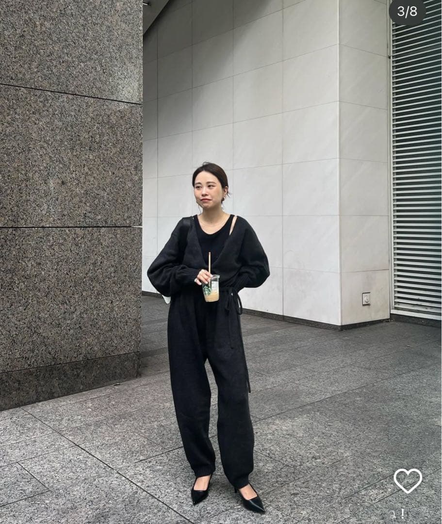 ETRĒ TOKYO Vネックニットオールインワン - GREY サイズ:S