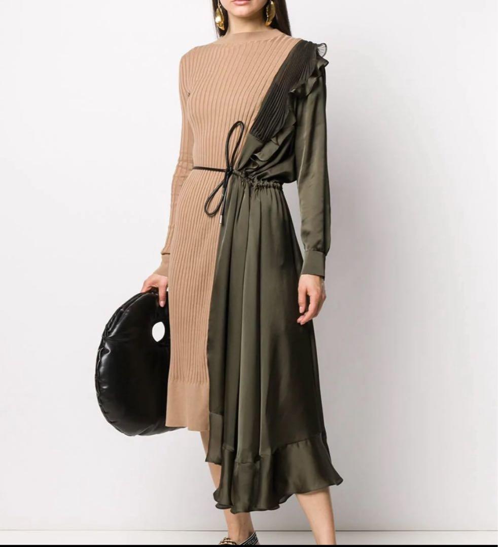 みーこsacai 20S/S アシンメトリードッキングニットワンピース