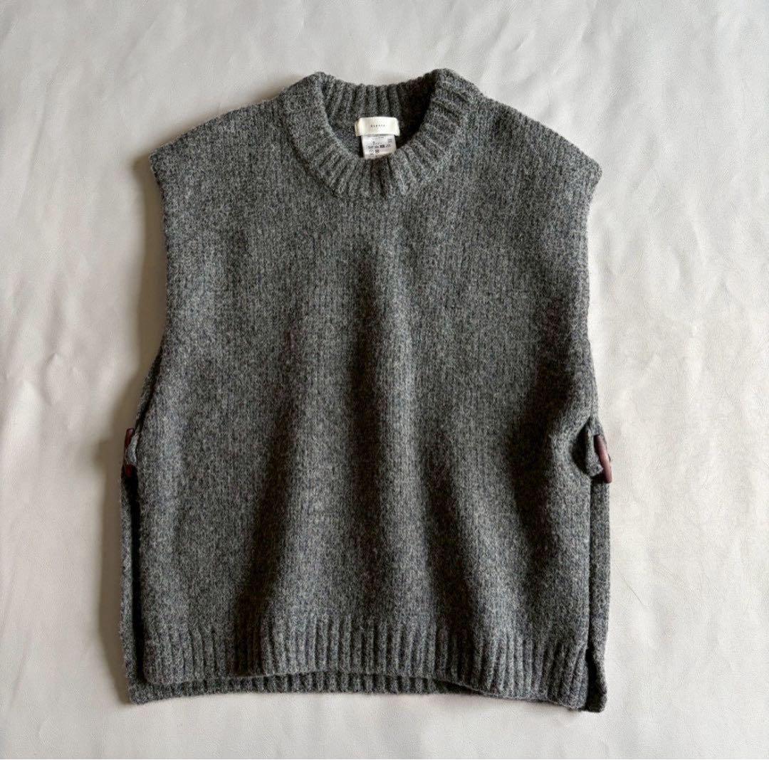 かぐれ トグル釦ニットベスト フリー グレー ウール混 定価1.6万