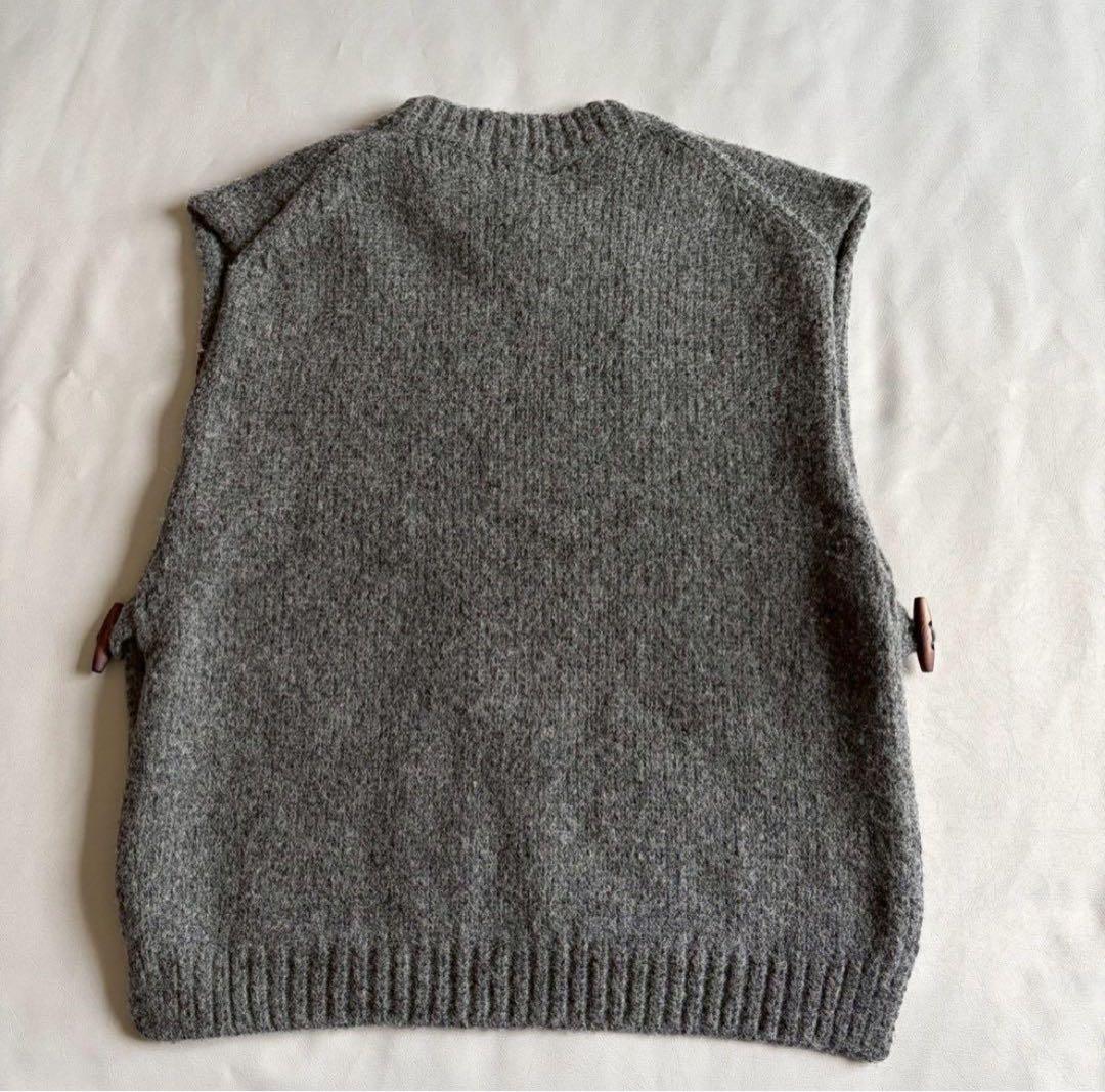 かぐれ トグル釦ニットベスト フリー グレー ウール混 定価1.6万