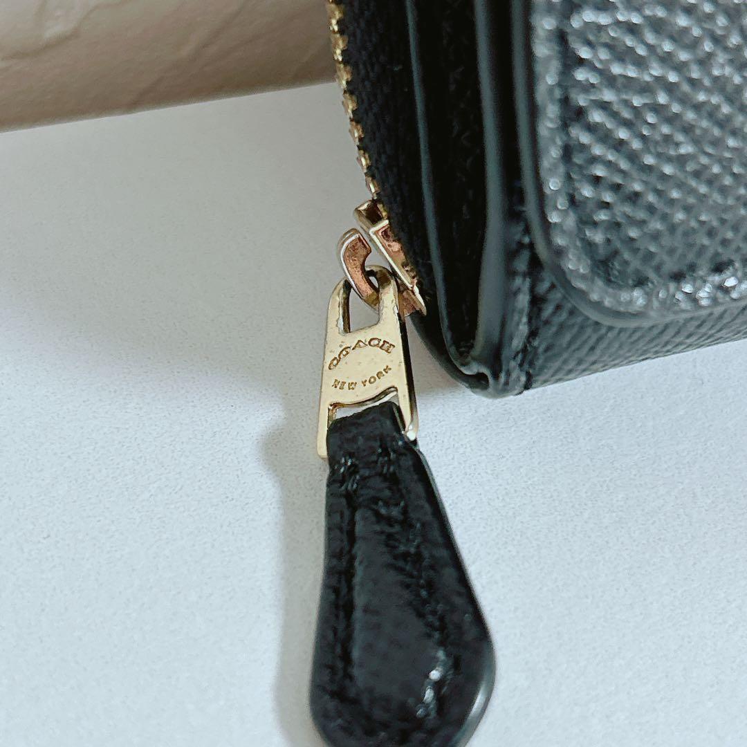 【極美品】COACH コーチ 三つ折り財布 黒 クロスグレインレザー