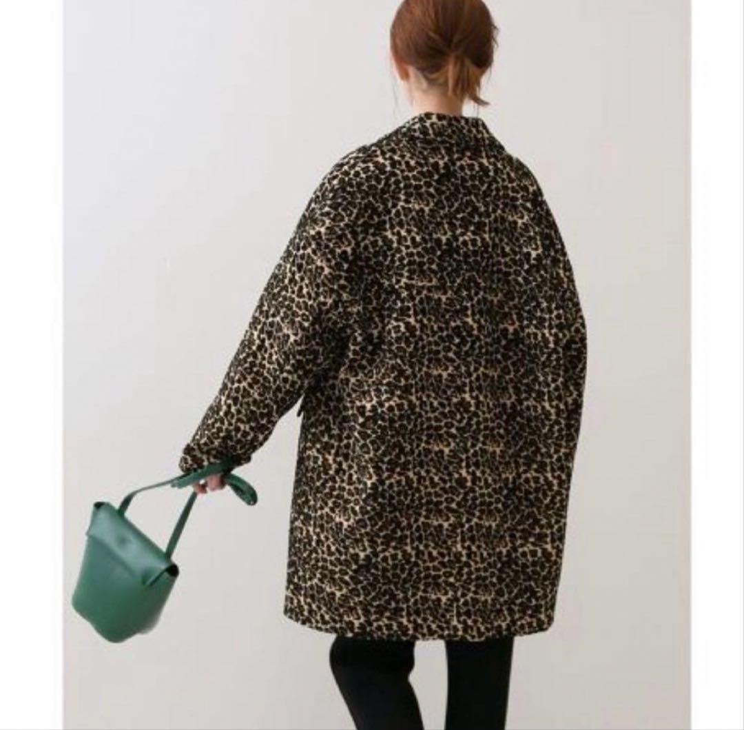 スローブイエナ　レオパードコート　豹柄　キルティング　ジャガード