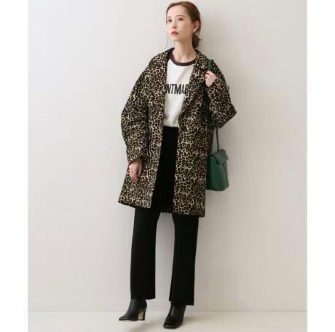 スローブイエナ　レオパードコート　豹柄　キルティング　ジャガード