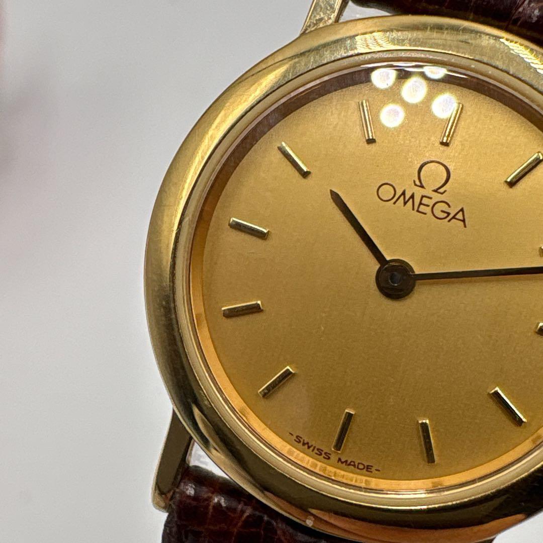 【外観美品】不動 OMEGA ゴールド クォーツ レディース 腕時計 箱付