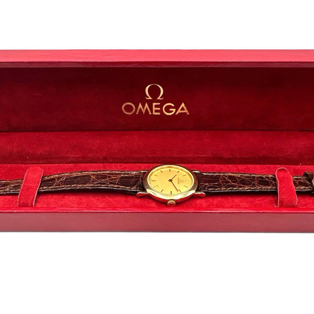 【外観美品】不動 OMEGA ゴールド クォーツ レディース 腕時計 箱付