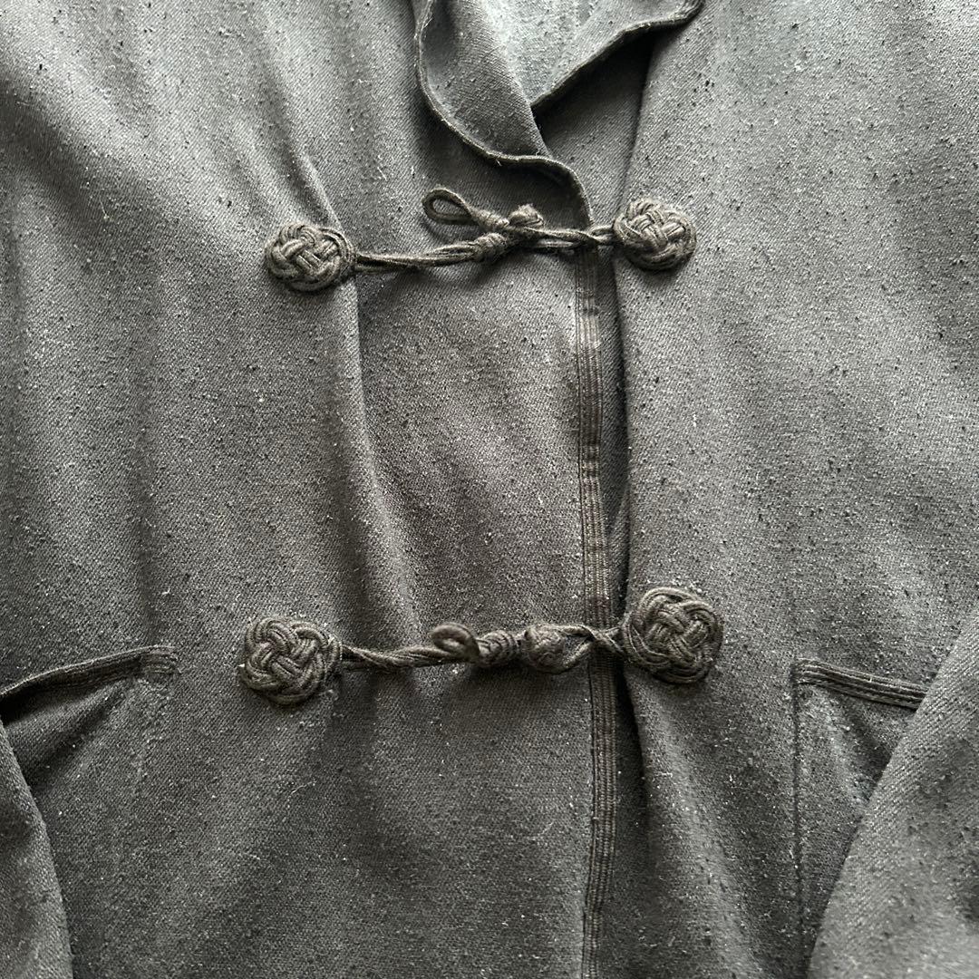 コモリ シルク ローブボタン ノーカラー ジャケット シルク ブラック