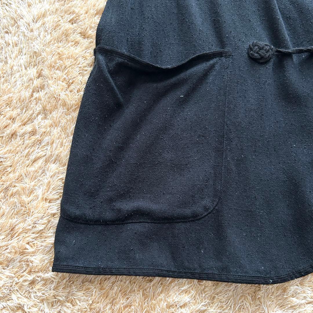 コモリ シルク ローブボタン ノーカラー ジャケット シルク ブラック