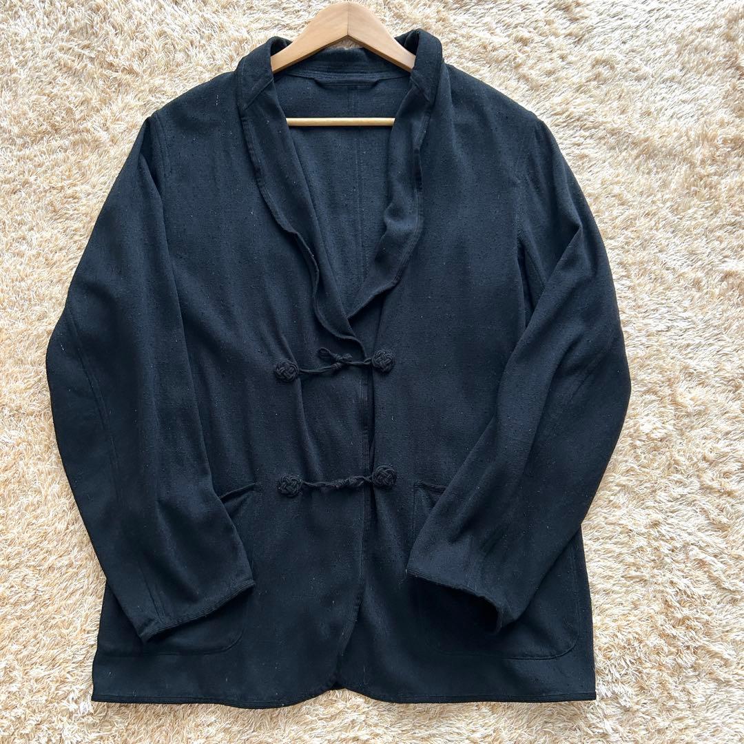 コモリ シルク ローブボタン ノーカラー ジャケット シルク ブラック