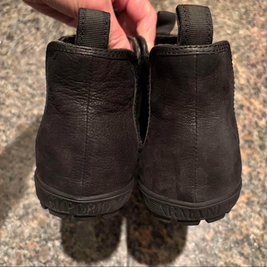 EMPORIO ARMANI ブラックレザー ブーツ サイドゴア　メンズブーツ