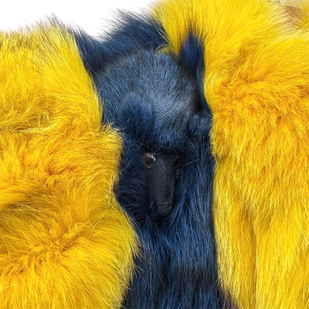 染め カラー フォックス ベスト フェイス付 本毛皮 バイカラー スカラップ