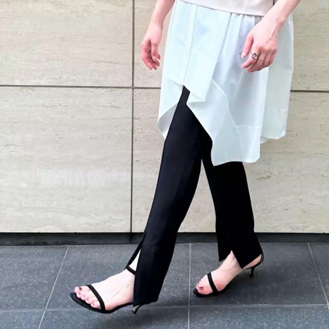 極美品 M ルフィル 2WAYツイルフロントスリットパンツ 黒 テーパードパンツ