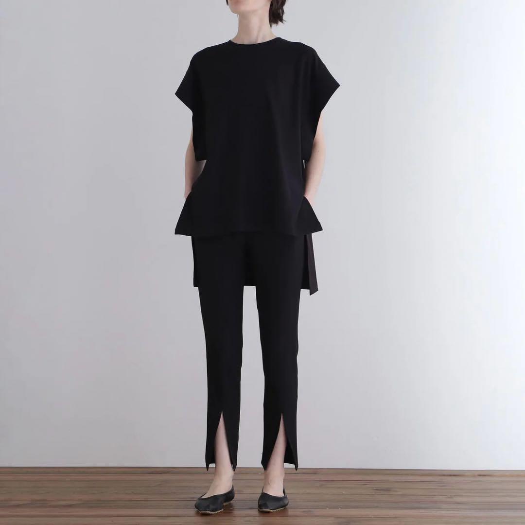 極美品 M ルフィル 2WAYツイルフロントスリットパンツ 黒 テーパードパンツ