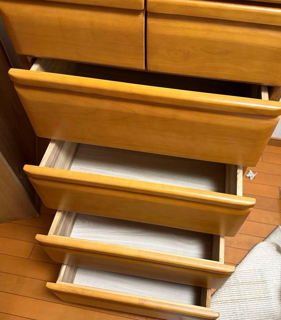 木製ハイチェスト ナチュラルウッド 6段　8引出し　レール4引き出し