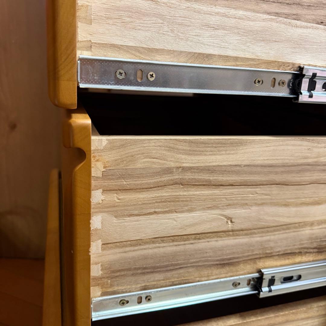 木製ハイチェスト ナチュラルウッド 6段　8引出し　レール4引き出し