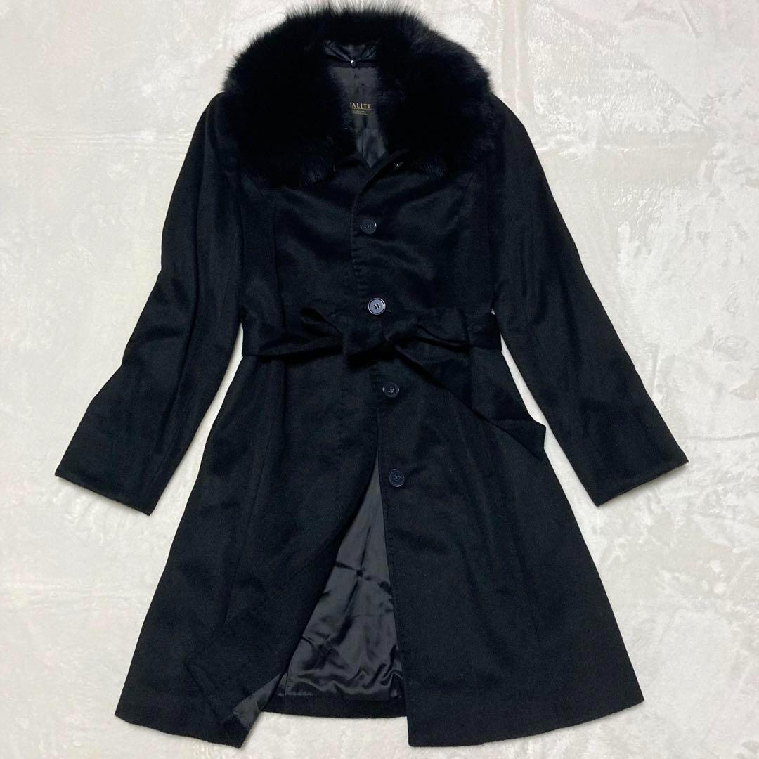 美品　高級　PIUALITE フォックスファー　カシミヤ100%コート　ブラック